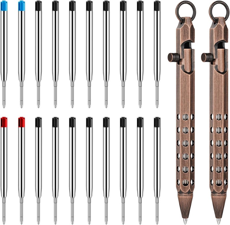 Origin-Joy 2 Pack Bolt Action Pen Set, Six Edge Solid Brass EDC Pocket Tactical Pen With 20 Ballpoint Refills (Red Bronze) - Image 1